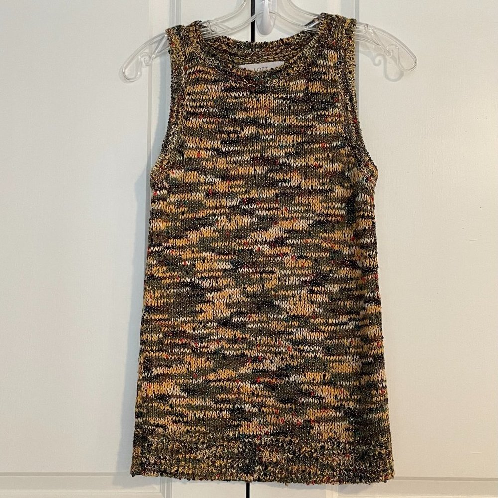LOFT Sleeveless Abstract Pattern Sweater Top (XS Petite, Gold/Green/Multicolor)